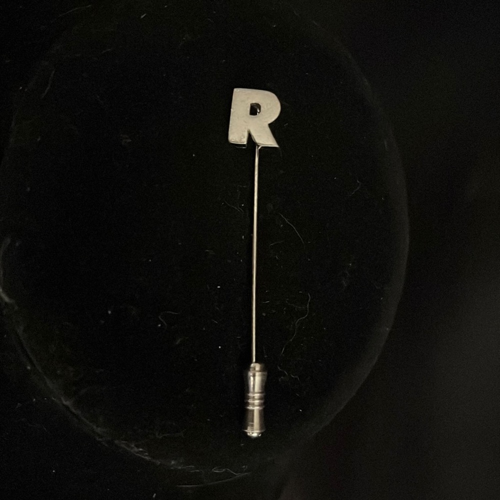 Crown Trifari signed Silver-tone Vintage Lapel Stick Pin Letter R